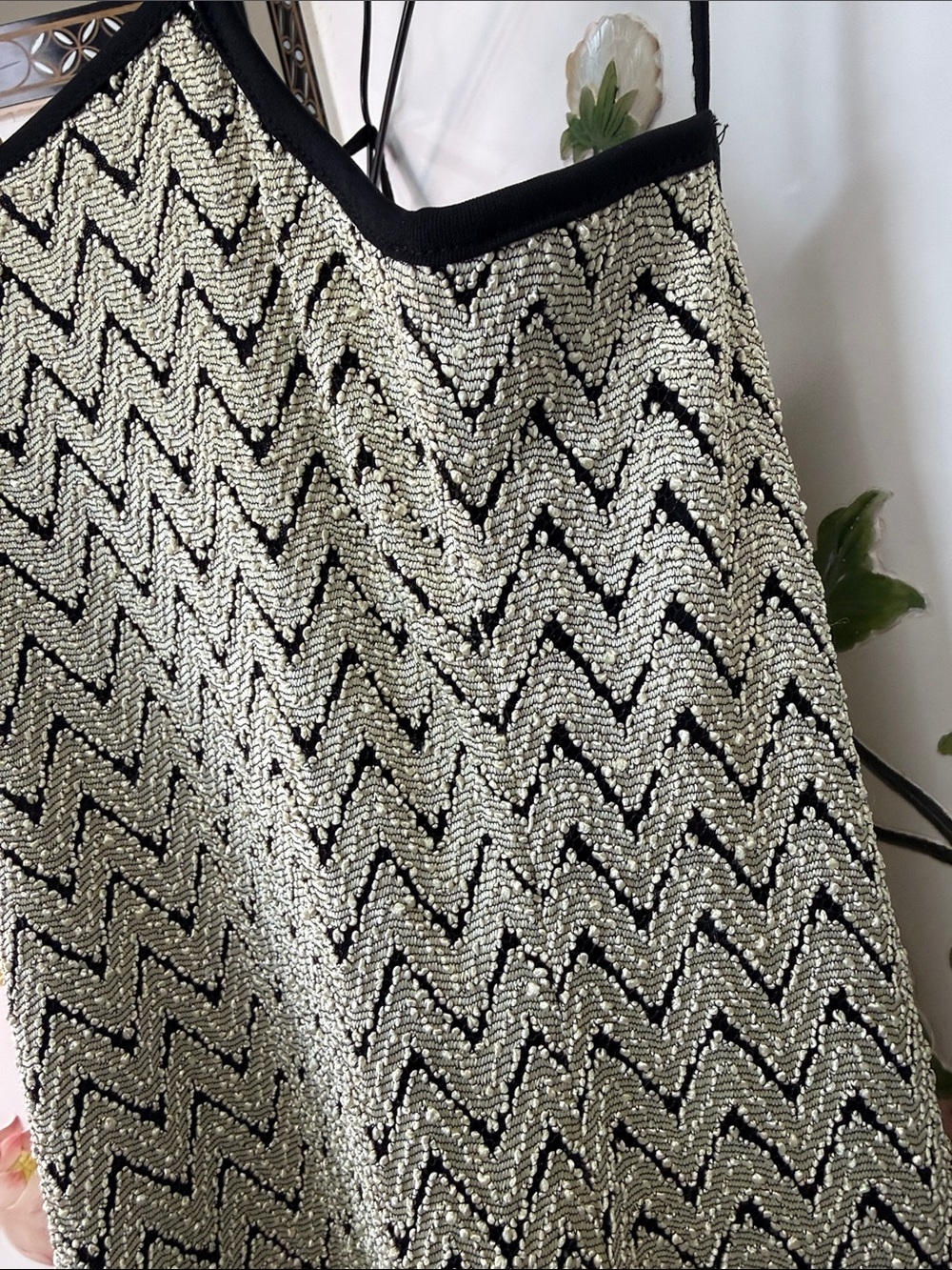 White Chevron Slip Mini Dress with Black Trim - Picture 4 of 5